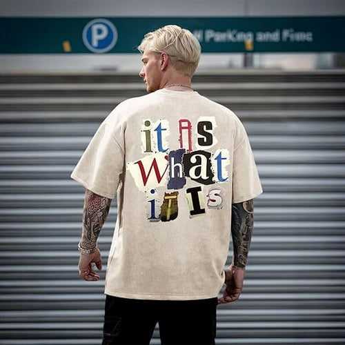 Men's Graphic Tees Funny Letter Print Vintage Oversize T Shirts Acid Wash Shirt Streetwear Rapper Casual Tee Top