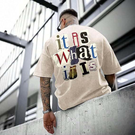 Men's Graphic Tees Funny Letter Print Vintage Oversize T Shirts Acid Wash Shirt Streetwear Rapper Casual Tee Top